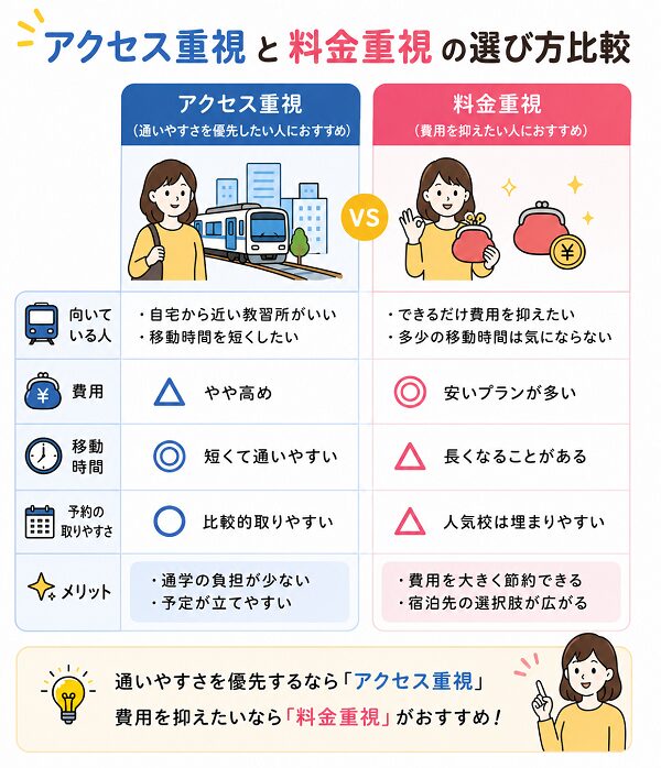 アクセス重視と料金重視の選び方比較