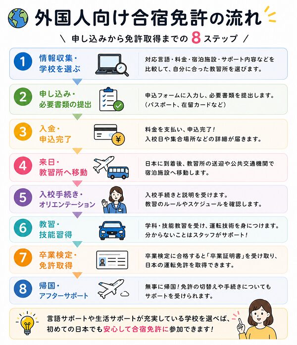 外国人向け合宿免許の流れ