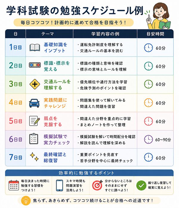 学科試験の勉強スケジュール例