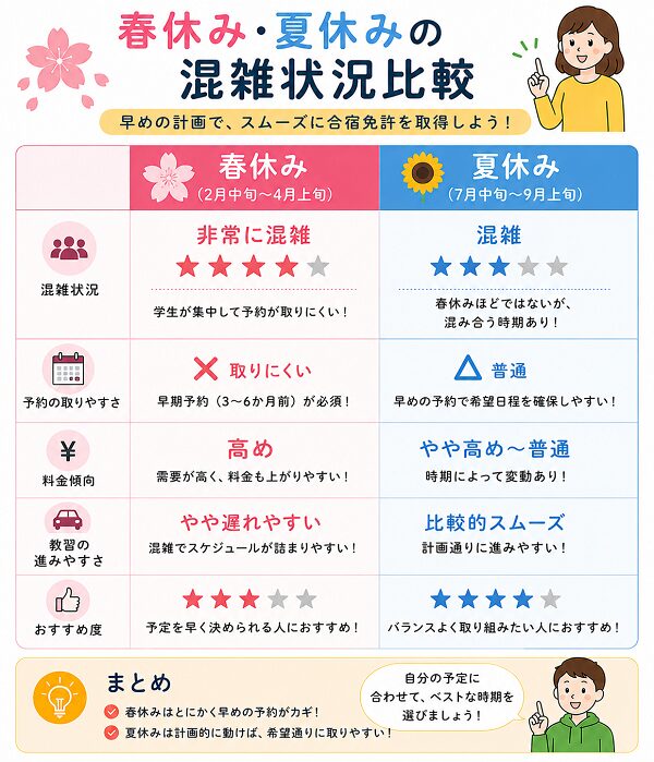 春休み・夏休みの混雑状況比較