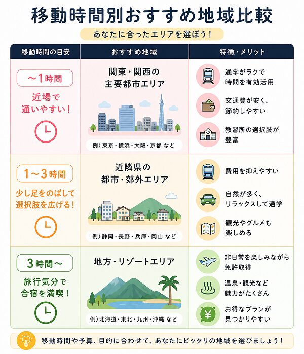 移動時間別おすすめ地域
