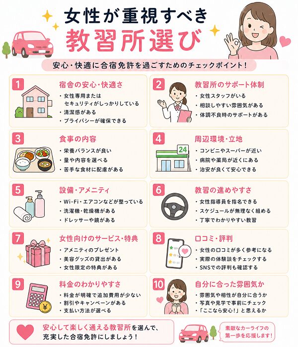 女性が重視すべき教習所選び