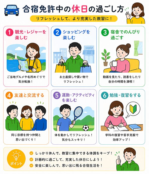 合宿免許中の休日の過ごし方