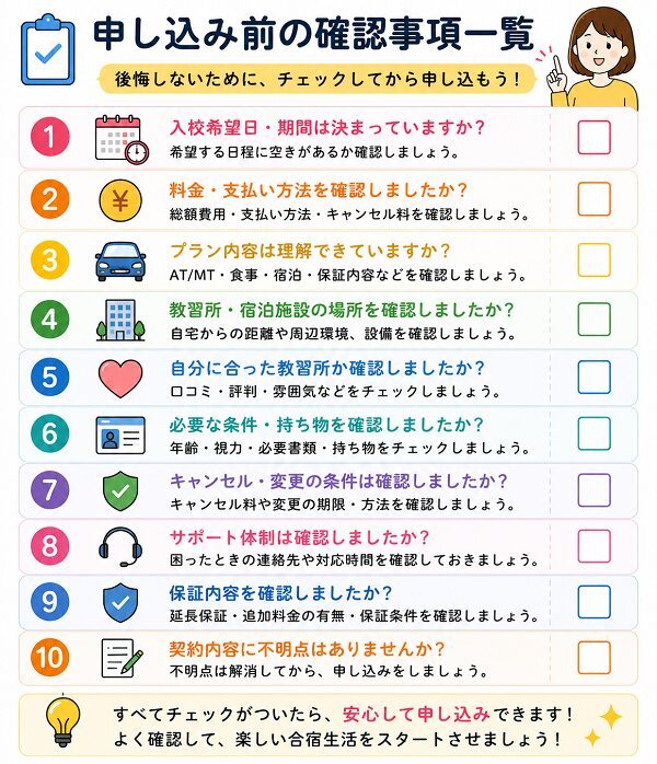 申込前の確認事項一覧