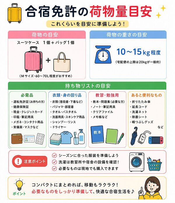 合宿免許の荷物量目安