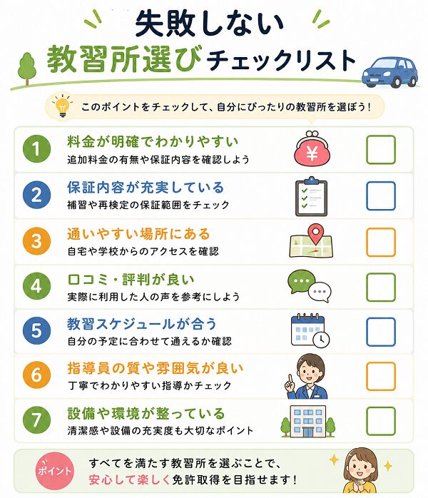 失敗しない教習所選びチェックリスト