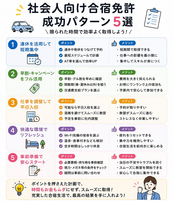 社会人向け合宿免許成功パターン5選
