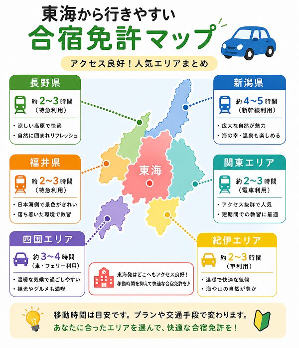 東海から行きやすい合宿免許マップ