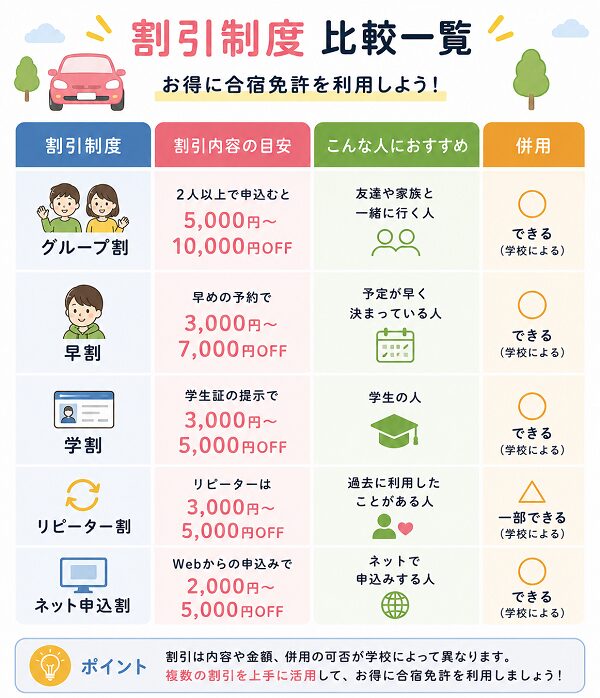 割引制度比較一覧