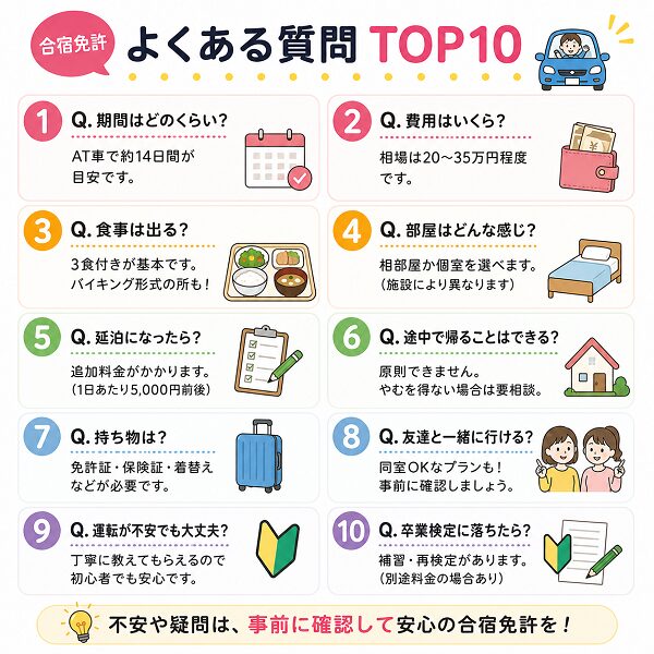 合宿免許でよくある質問TOP10