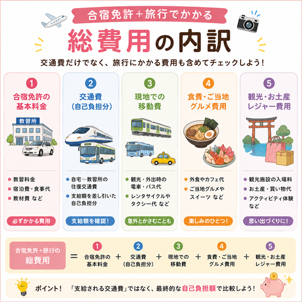 「合宿免許+旅行」でかかる総費用の内訳