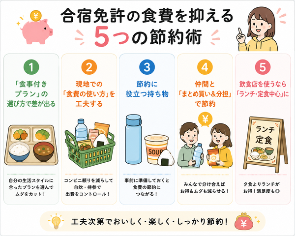 合宿免許の食費を抑える5つの節約術