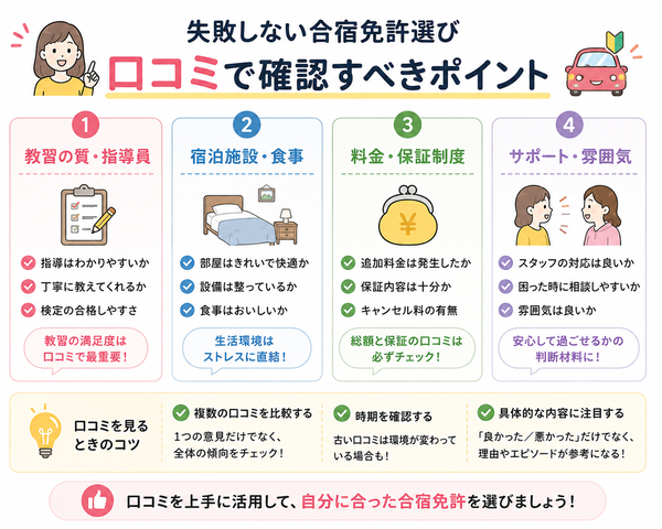 失敗しない合宿免許選び・口コミで確認すべきポイント