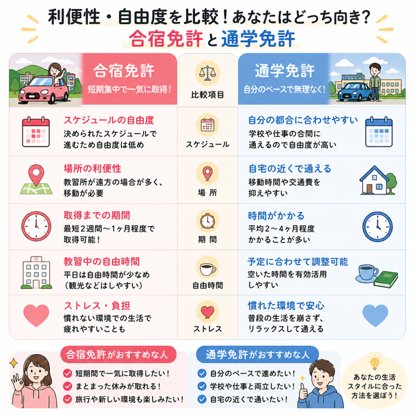 利便性・自由度を比較｜合宿免許と通学免許どっち向き？