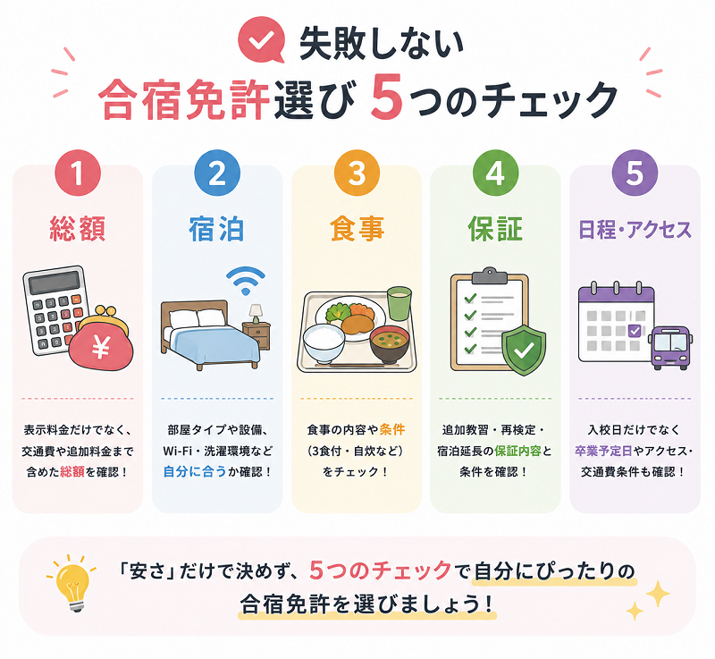 失敗しない合宿免許選び「5つのチェック」