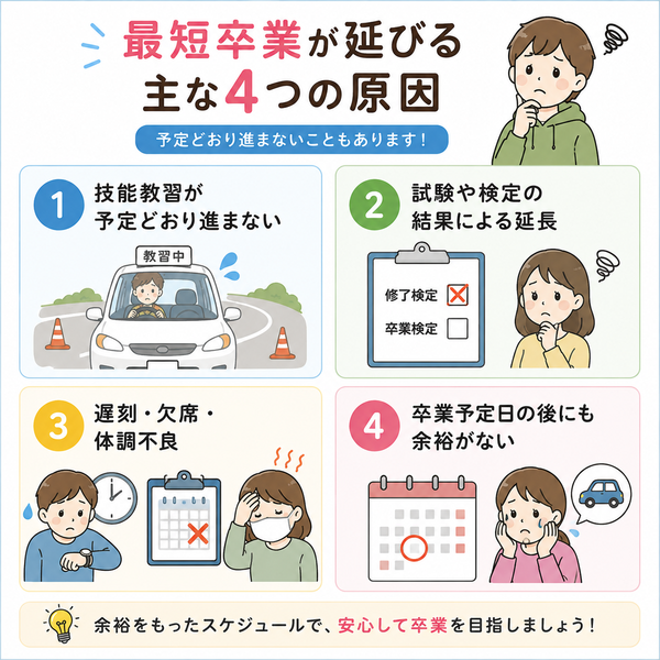 最短卒業が延びる主な4つの原因