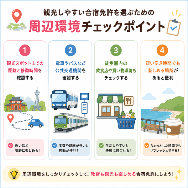 観光しやすい合宿免許を選ぶための周辺環境チェックポイント